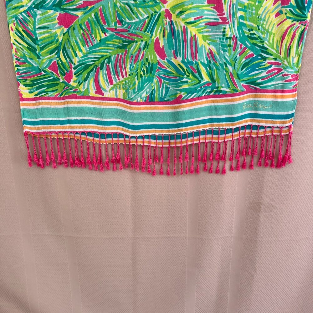 Lilly Pulitzer Palm Leaf  Scarf-Wrap-Swim Cover-Up Multi Color Fringe - Picture 10 of 15